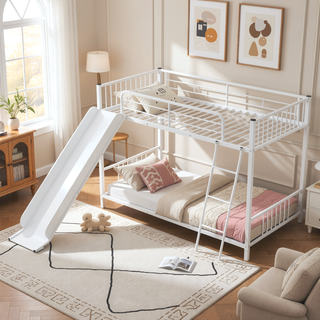Sunvega Durable Metal Twin over Twin Bunk Bed with Fun Slide