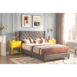 Sunvega Light Grey Queen Upholstered Bed with Soft Upholstery for Easy Assembly