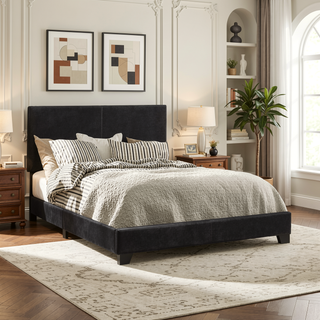 Sunvega Warwick Grey Upholstered California King Bed with Solid Wood Legs