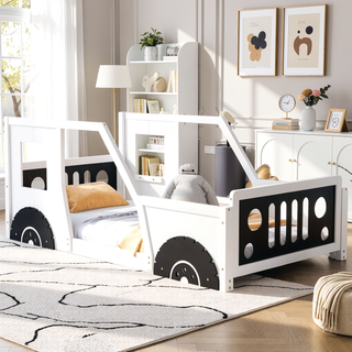 Sunvega Twin Size Blue Classic Car-Shaped Platform Bed with Wheels