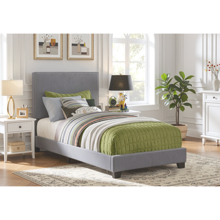 Sunvega Twin Size Upholstered Bed Frame in Soft Grey Leather Look Material