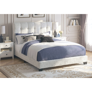 Sunvega Queen Size Upholstered Bed Frame in Light Grey Boucle with Tufted Headboard