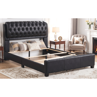 Sunvega Modern Black Queen Bed with Sleek Finish for Bedroom