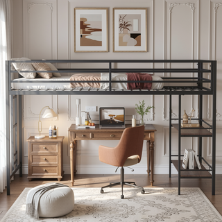 Sunvega Classic Space Saving Junior Twin Loft Bed with Shelf and Guardrails