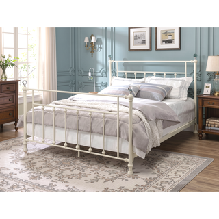 Sunvega Elegant Spindle Design Full Bed with Sturdy Metal White Finish