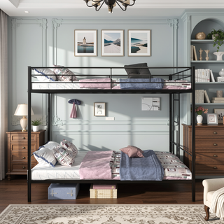 Sunvega Twin over Twin Bunk Bed with Metal Frame and Guardrails for Safety