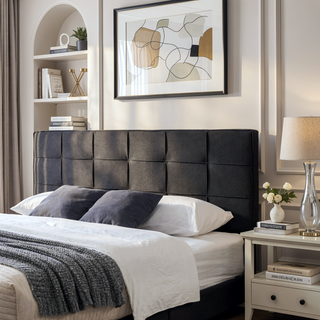 Sunvega Adjustable Height King Size Linen Upholstered Headboard with Metal Leg