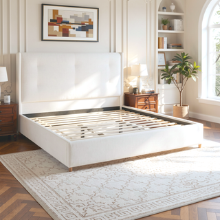 Sunvega King Platform Bed Frame with Cushioned Headboard and Solid Wood Feet