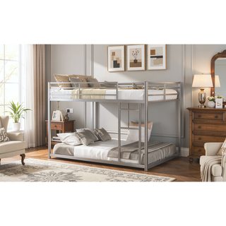 Sunvega Full over Full Metal Bunk Bed with Ladder and Guardrail for Bedroom