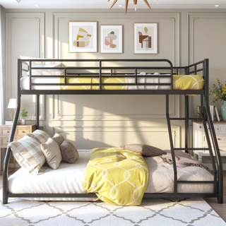 Sunvega Modern Metal Bunk Bed with Sloping Stairs Full XL Over Queen