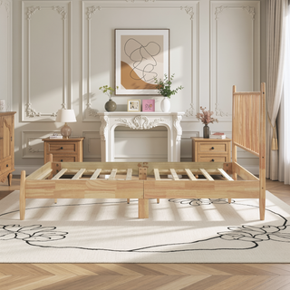 Sunvega Mid-Century Modern Design Full Platform Bed with Vertical Slats Headboard