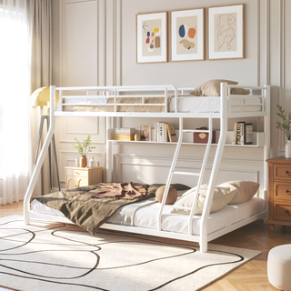 Sunvega Sturdy Metal Twin over Twin Bunk Bed with Safety Guardrail and Noise Reduced