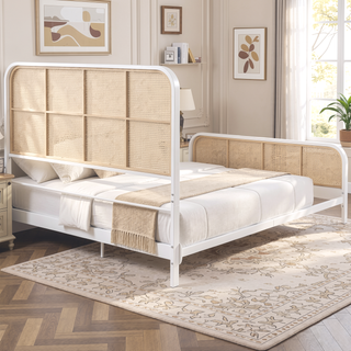 Sunvega Modern Rattan Woven Design Metal Queen Bed Frame with Powder Coated