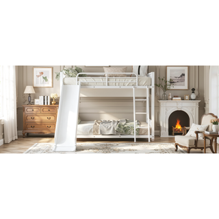 Sunvega Durable Metal Twin over Twin Bunk Bed with Fun Slide