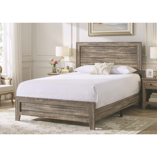 Sunvega Brown Cherry Finish Contemporary Fabric Panel Bed in One Box