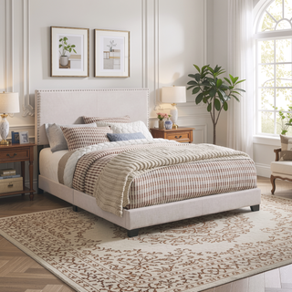 Sunvega Full Bed with Nailhead Trim and Solid Wood Legs in Modern Black Finish
