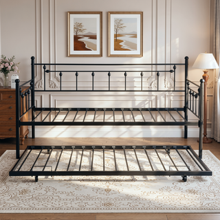 Sunvega Modern Black Daybed with Trundle for Space Saving Bedroom