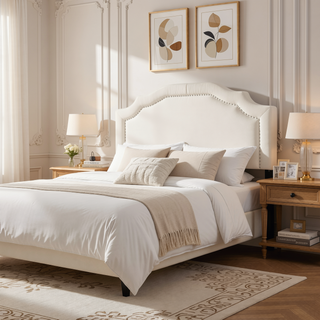 Sunvega Upholstered Queen Size Headboard with Durable Metal Legs and Nailhead Trim