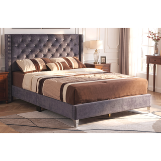 Sunvega Gray Full Upholstered Bed with Durable Construction and Cozy Headboard