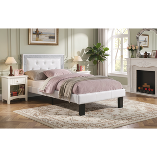 Sunvega Glamours White Faux Leather Diamond Tufted Headboard with Support Legs