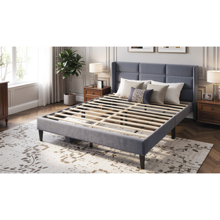 Sunvega Modern Gray Velvet Upholstered Queen Size Bed with Clean Lines Headboard
