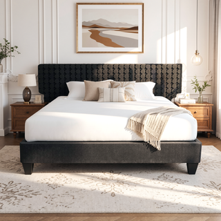 Sunvega Modern Dark Gray Linen Upholstered Twin XL Platform Bed Base