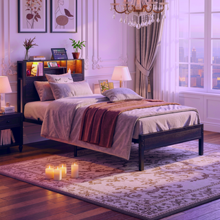 Sunvega Twin Size Bed Frame with Storage Headboard, Charging Station, and Bookcase