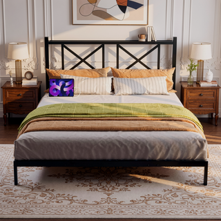 Sunvega Queen Size Floating Bed Frame with Headboard Storage USB Charging and RGB LED Lights