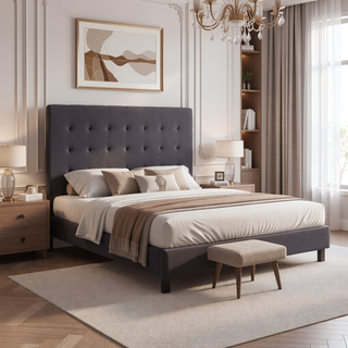 Sunvega Adjustable Height Geometric Square Tufted Headboard for Queen Bed Charcoal