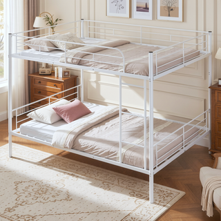 Sunvega Full Over Full Metal Bunk Bed with Chrome Finish and Guardrails