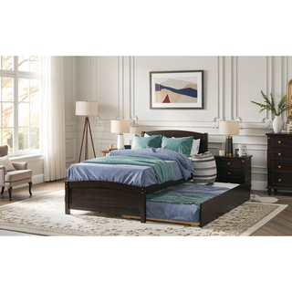Sunvega White Twin Size Wood Platform Bed with Trundle for Maximized Space