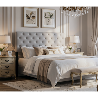 Sunvega Pink Faux Leather Tufted Panel Headboard with Adjustable Height