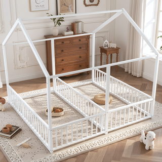 Sunvega Sturdy Metal Twin Size House Platform Beds with Guardrails