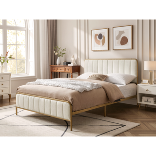 Sunvega Upholstered Queen Bed Frame with Tufted Headboard and Soft Fabric