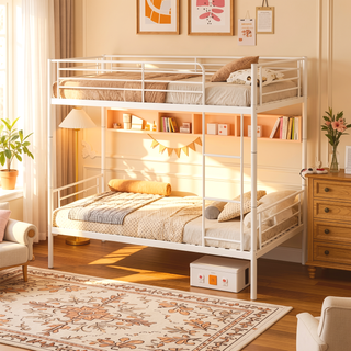 Sunvega Twin Over Twin Metal Bunk Bed with Ladder and Guardrail, Splits into Two Separate Beds