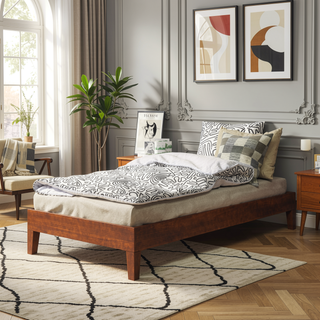 Sunvega Twin Platform Bed with 14-Slat System and Natural Pine Finish