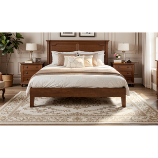 Sunvega Queen Platform Bed in Natural Finish with 28-Slat Support and 650lb Capacity