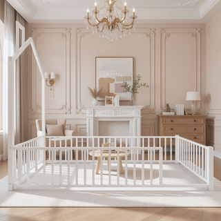 Sunvega White Twin Size House Platform Bed with Guardrail and Chimney