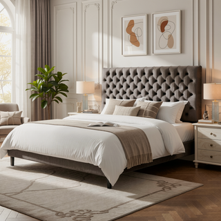 Sunvega Modern Button Tufted Upholstered Queen Size Bed Headboard with Adjustable Legs