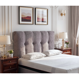 Sunvega Grey Tufted Upholstered Headboard with Nailhead Trim for Queen Size Bed