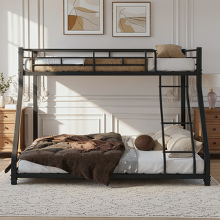 Sunvega Sturdy Metal Twin over Twin Bunk Bed with Safety Guardrail and Noise Reduced