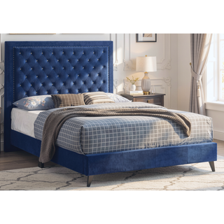 Sunvega Navy Blue King Size Alba Upholstered Bed with Storage