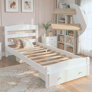Sunvega Twin Bed Frame with Storage Drawer and Wood Slat Support No Box Spring Needed