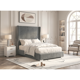 Sunvega Contemporary White Fur Chenille Fabric Mattress Ready Queen Size Bed