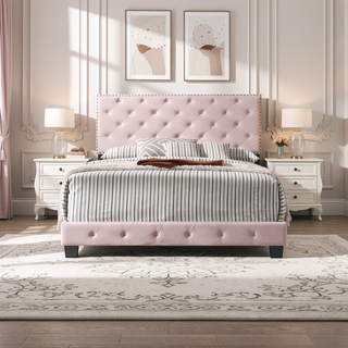 Sunvega Transitional Pink Queen Bed for Style with Durable Build and Vibrant Color