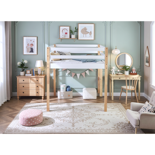 Sunvega Espresso Rubber Wood Low Height Loft Bed with Ladder for Bedroom