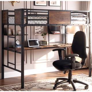 Sunvega Industrial Twin Over Workstation Bunk Bed With Wood Panels And Nailhead Trim