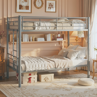 Sunvega Sturdy Metal Twin over Twin Bunk Bed with Safety Guardrail and Noise Reduced