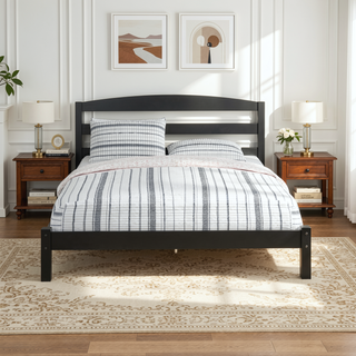 Sunvega Solid Wood Platform Bed Frame with Curved Headboard for Bedroom