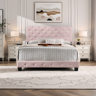Sunvega Bright Pink Transitional Full Bed with Sturdy Build for Assembly